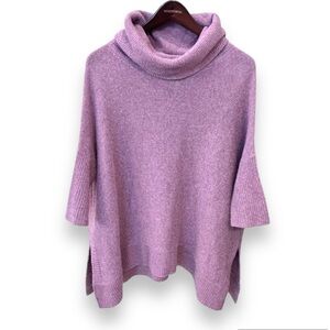Cashmere 360 Sweater poncho pullover, dusty purple, turtleneck, 3/4 sleeve